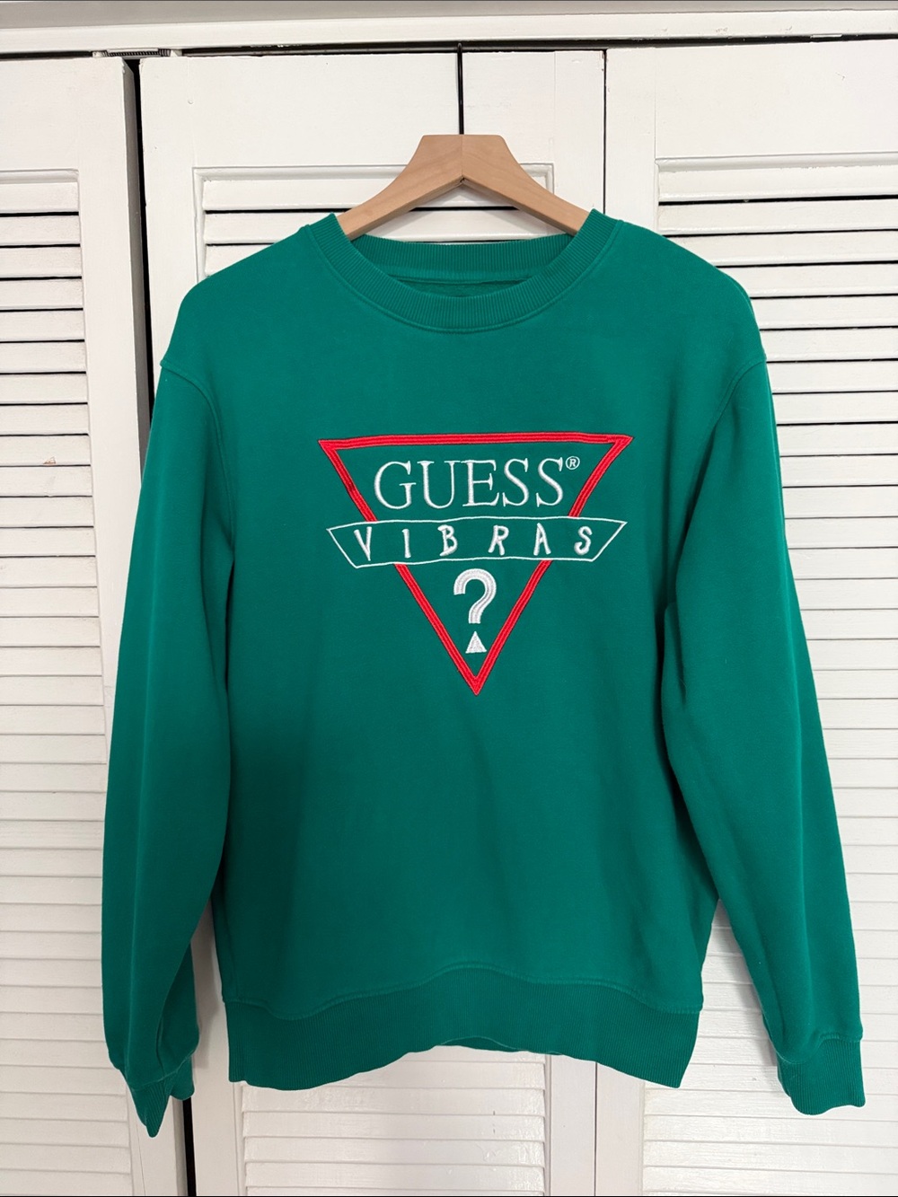 GUESS x J Balvin Green Sweatshirt with Red & White Logo